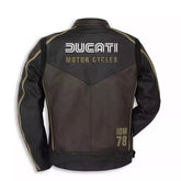 Back view of Ducati IOM 78 biker jacket with Ducati Motor Cycles text and IOM 78 branding on lower back panel
